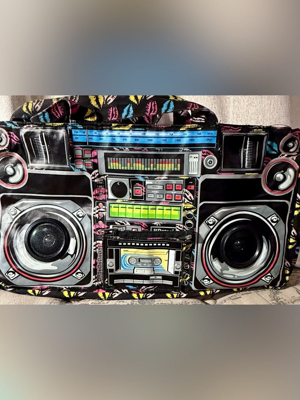 Vintage Y2K parcel boombox purse featuring lips in different colors